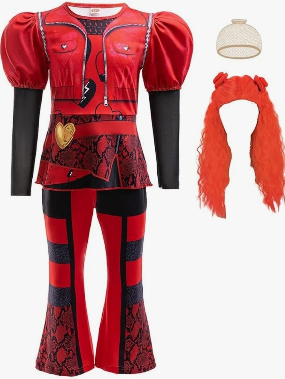 Little Girls Red Costume Outfit with Red Wig